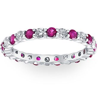 Pompeii3 1 cttw Ruby & Diamond Wedding Eternity Stackable Ring 10k White Gold