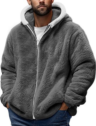 Generic Yolimok Teddy Fleece Jacket Mens Womens, Full Zip Up Hoodies Long Sleeve Sherpa Fleece Winter Coats Fluffy Warm Jackets Thick Plush Oversized Hoodie T