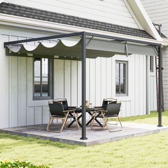 OUTSUNNY 3 x 3(m) Outdoor Lean To Pergola Retractable Canopy Wall Mounted in Grey