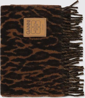 Ganni Sciarpa in lana con stampa animalier e fondo sfrangiato