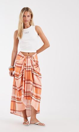 Asos Gonna midi avvolgente arancione a quadri-Multicolore