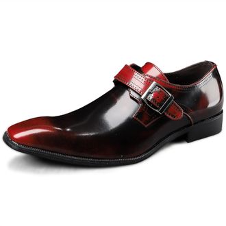Generic Dress Oxford for Men Slip On Monk Strap Square Toe Vegan Leather Non Slip Block Heel Anti-Slip Rubber Sole Casual(Red,10.5 UK)