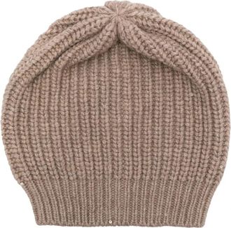 Brunello Cucinelli Muts met pailletten en ribbelbrei - Dames - Hoeden - Bruin - M - Pailletten - Accessoires
