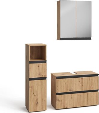 Vicco Conjunto De Muebles De Ba&ntilde;o De 3 Piezas Torren, Roble Artesanal, 3 Piezas, Vicco