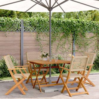 Berkfield Home 5 Piece Garden Dining Set Beige Poly Rattan & Solid Wood