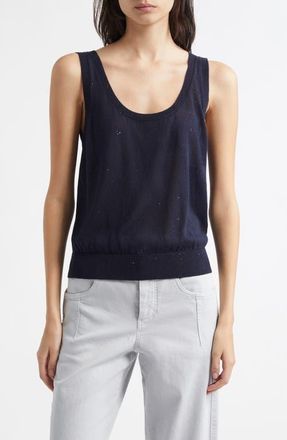 Eleventy Sequin Openwork Silk & Cotton Sweater Vest in Blue at Nordstrom, Size Large