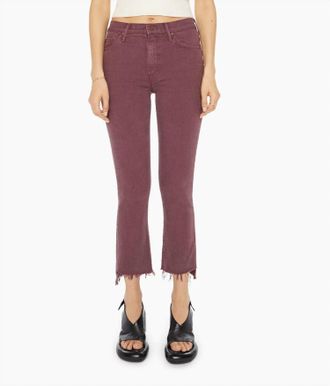 Mother Insider Crop Step Fray Pants In Mauve Wine
