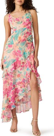 Steve Madden Sadie Floral Print Ruffle Maxi Dress in Tropical Breeze at Nordstrom, Size 12