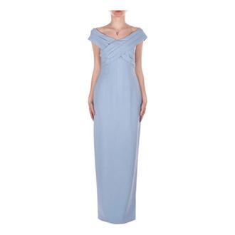 Ralph Lauren Off-Shoulder Midi Jurk - Dames - Avondkleed - Blauw - M - Polyester - Kleedjes