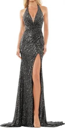 Colors Dress Sleeveless Sequin Evening Gown In Grey