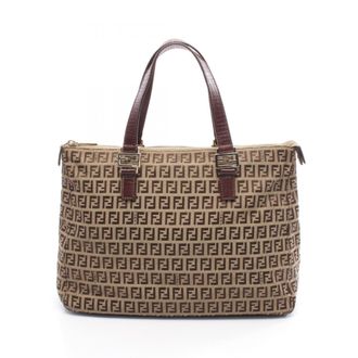 Fendi Beige Brown Canvas Leather Tote Bag (Pre-Owned)