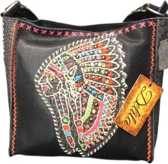 Montana West Womens Delila Genuine Leather Hand Embroidered Collection Mini Tote In Black