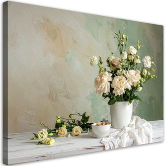 Feeby Cuadro Sobre Lienzo, Ramos De Flores Shabby Chic Ramo De Rosas Sobre Fondo Pastel, 120x80