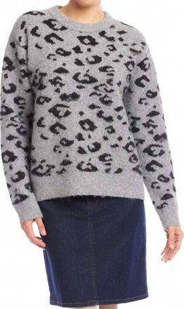 Karen Kane Metallic Animal Print Crewneck Sweater In Gray With Black