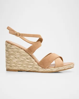 Stuart Weitzman 100mm Alyssa Suede Espadrille Wedge Sandals