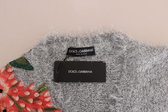 Dolce & Gabbana Womens Silver Cardigan Floral Applique Sweater Nylon Clothing
