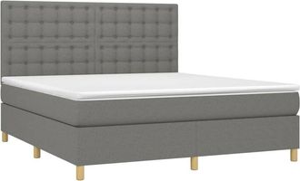 vidaXL Vidaxl - Cama Box Spring Colch&oacute;n Y Luces Led Tela Gris Oscuro 160x200 Cm