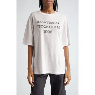 Acne Studios Exford 1996 M&eacute;lange Distressed Logo Cotton & Hemp Graphic T-Shirt in Dusty White at Nordstrom, Size X-Small