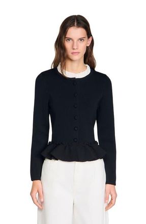 Sandro Removable collar peplum cardigan in Black at Nordstrom, Size X-Large