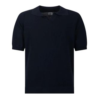 C.P. Company V-neck Knitwear, male, Blue, Size: XL Knitwear Polo Collar
