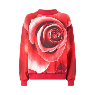Roberto Cavalli Sweatshirt With Maxi-Rose Print - female - Roberto Cavalli - Sweatshirts - Red - S - Sweatshirts & Hoodies