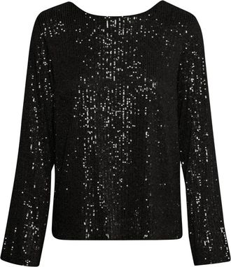 Part Two Pailletblouse met V-Rug - Zwart - Dames - Blouses - Zwart - L - Pailletten - Overhemden