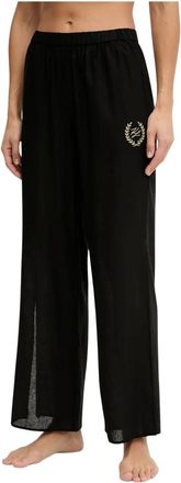 Karl Lagerfeld Broeken, Dames, Zwart, XS, Linnen, Hotel Karl Wide Broeken