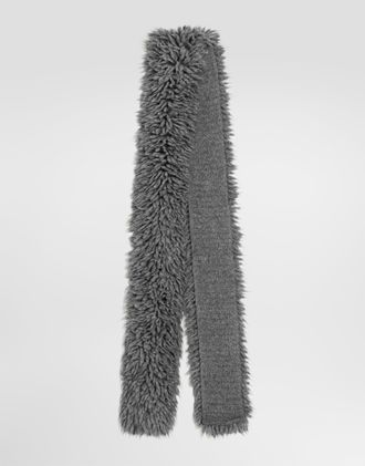 Dolce & Gabbana Knitted Scarf With Fur - Man Scarves And Silks Gray Onesize