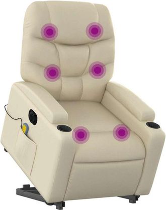 vidaXL Vidaxl - Sill&oacute;n De Masaje Elevable El&eacute;ctrico Cuero Sint&eacute;tico Crema
