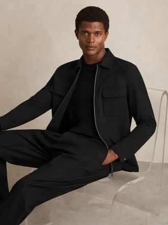 Reiss Black Technical Zip-through Overshirt, XS