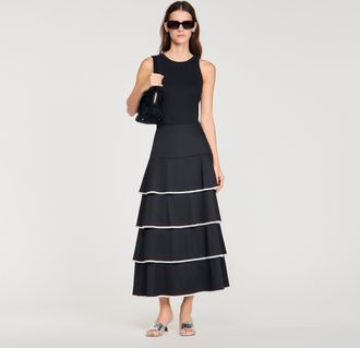 Sandro Long ruffled rhinestone skirt