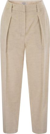 Brunello Cucinelli Brunello Cucinelli Womens Striped Canvas Trousers In Viscose And Comfort Cotton With Necklace - Nude - Size EU 38 (Womens)