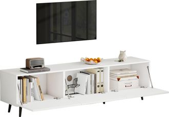 STILVORA Mueble Tv Con 3 Puertas Abatibles Y Gran Almacenaje Para Sal&oacute;n, En Mdf, Blanco, 180&times;40&times;48 Cm