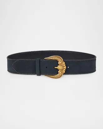 Etro Suede-Like Leather Belt with Paisley Buckle