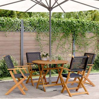 Berkfield Home 5 Piece Garden Dining Set Black Poly Rattan & Solid Wood