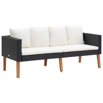 vidaXL 2-Seater Garden Sofa with Cushions Poly Rattan Black, 310216