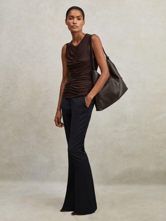 Reiss Navy Petite Wool-blend Tailored Flared Suit Trousers, 14