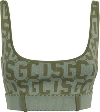 GCDS Jacquard Logo Gebreide Crop Top - Dames - Tops zonder mouwen - Groen - L - Tops