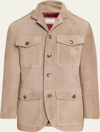 Brunello Cucinelli Mens Suede Four-Pocket Safari Jacket