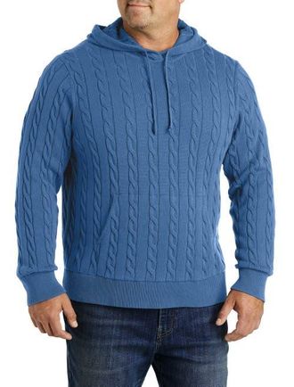 Brooks Brothers Big & Tall Cable Knit Hoodie in Moonlight Blue at Nordstrom, Size 2X Big