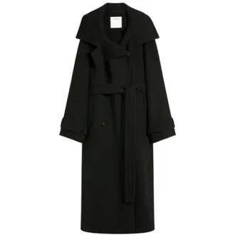 Sportmax Sportmax, Trench Coats, female, Black, Size: 3XS Double-faced Pure Wool Trench Coat