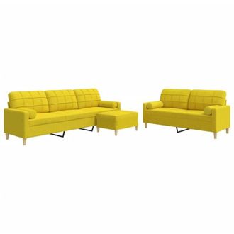 vidaXL Vidaxl - Juego De Sof&aacute; 3 Piezas Con Reposapi&eacute;s Y Cojines Tela Amarillo