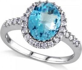 Allurez Oval Blue Topaz & Halo Diamond Engagement Ring 14k White Gold 3.92ct