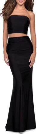 La Femme Tube Top Two Piece Long Jersey Dress in Black at Nordstrom, Size 2