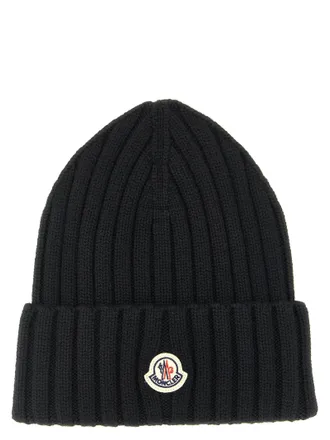 Moncler Logo Patch Beanie Hats Black