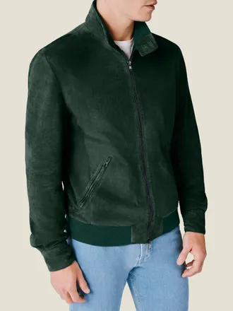Luca Faloni Forest Green Leather Classic Bomber Jacket