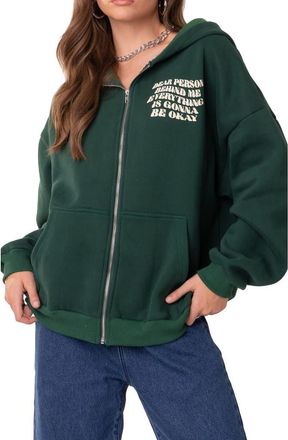 Edikted Everythings Okay Graphic Hoodie in Green at Nordstrom, Size X-Small