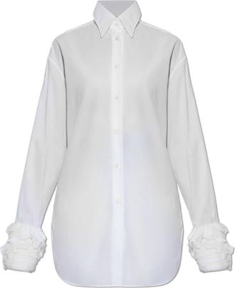 Jil Sander Shirt met decoratief afgewerkte manchetten - Dames - Overhemden - Wit - XL - Katoen - Overhemden