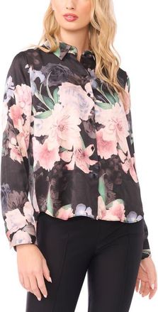 Ted Baker Casery Floral Georgette Button-Up Shirt in Black/Coral Pink Multi at Nordstrom, Size X-Large