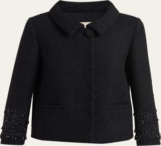 Valentino Garavani Crystal Embroidered Tweed Single-Breasted Top Coat